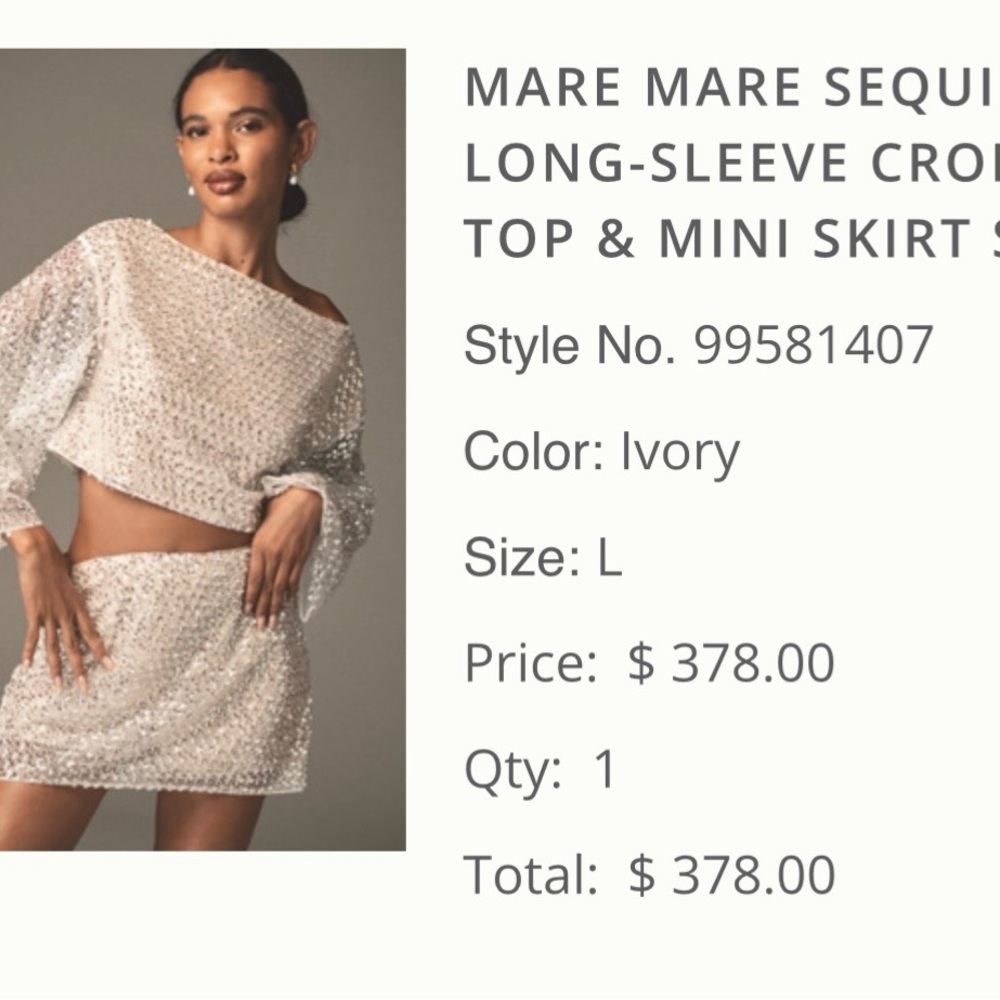 Anthropologie Ivory Sequin Cropped Long-Sleeve Top